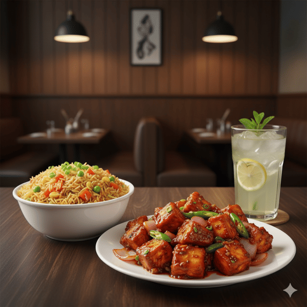 Veg Fried Rice + Paneer Chilli + 1 Spicy Lemonade